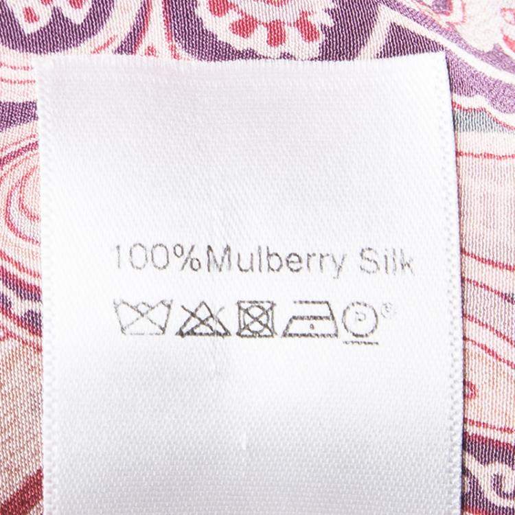 Pre Owned Celine Multicolor Printed Mulberry Silk Neck Tie Detail Long Sleeve High Low Tunic M