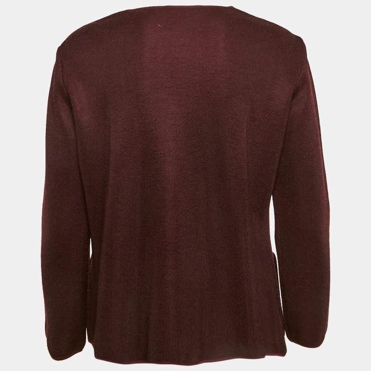 Pre Owned Celine Burgundy Wool Button Front Cardigan M