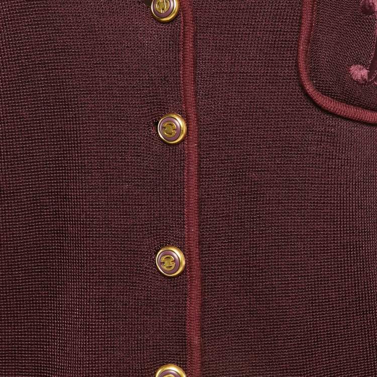 Pre Owned Celine Burgundy Wool Button Front Cardigan M