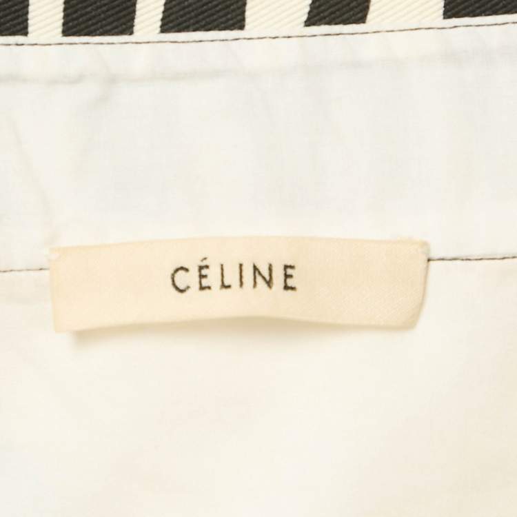 Pre Owned Celine Cream Printed Silk Button Front Shirt M