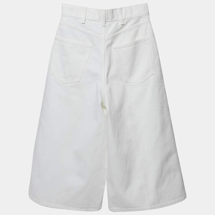 Pre Owned Celine White Denim Capri Pants S Waist 26"