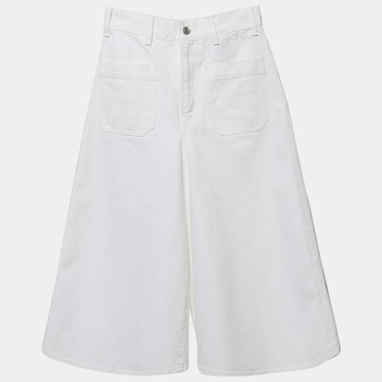 Pre Owned Celine White Denim Capri Pants S Waist 26"
