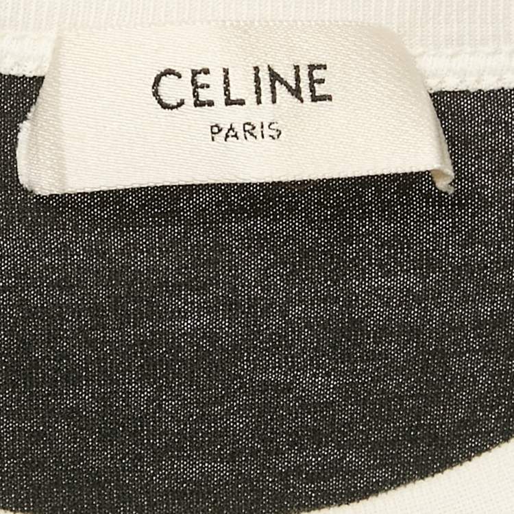 Pre Owned Celine Black Logo Print Cotton Crew Neck T-Shirt L