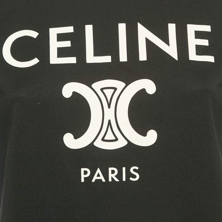 Pre Owned Celine Black Logo Print Cotton Crew Neck T-Shirt L