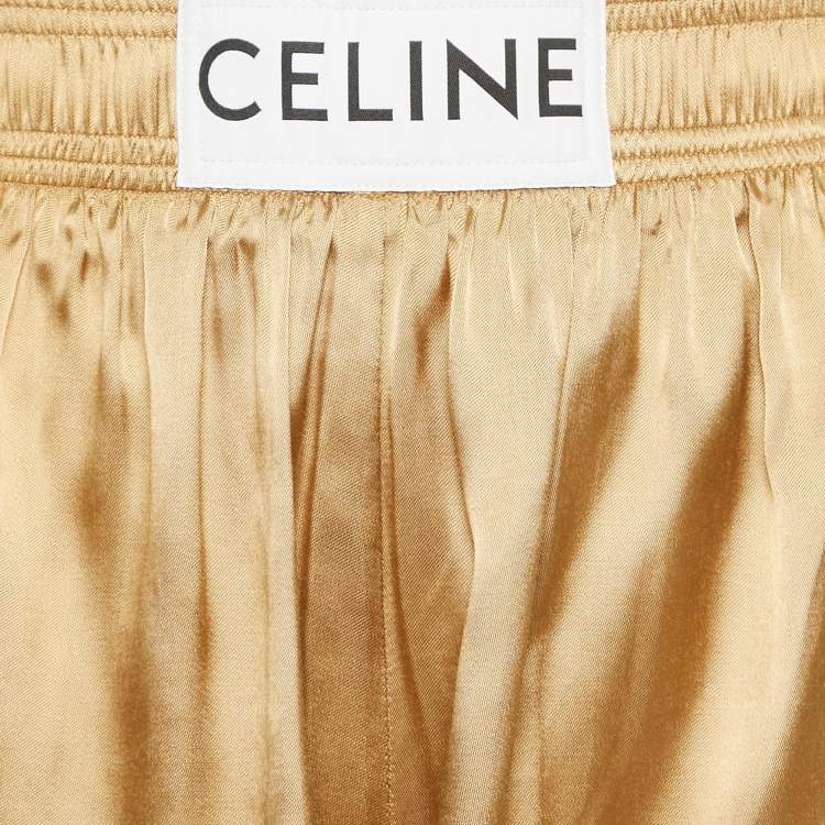 Pre Owned Celine Gold Crepe Logo Patch Shorts S