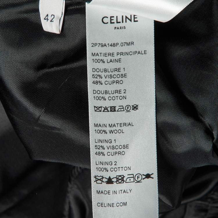 Pre Owned Celine Navy Blue Wool Gabardine Pleated Wide Leg Pants L