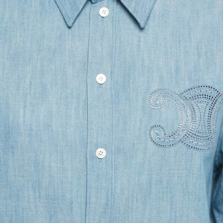 Pre Owned Celine Blue Triomphe Chambray Shirt S