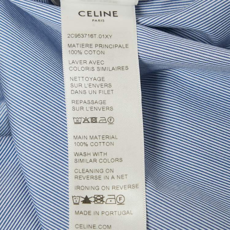 Pre Owned بلوزة سيلين قطن مخطط أزرق كشف الأكتاف مقاس صغير (سمول)