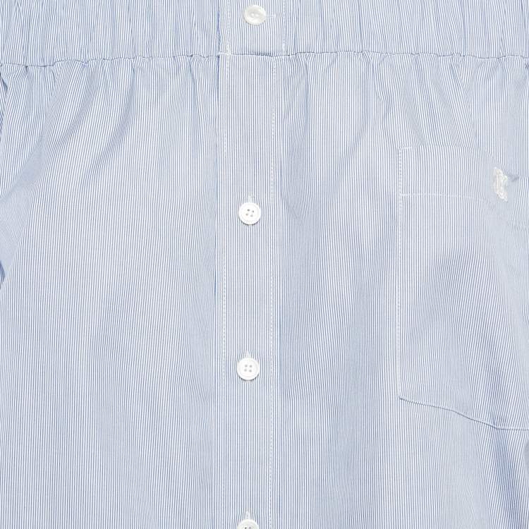 Pre Owned بلوزة سيلين قطن مخطط أزرق كشف الأكتاف مقاس صغير (سمول)