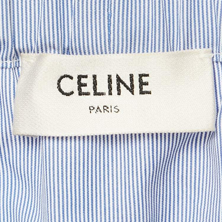 Pre Owned بلوزة سيلين قطن مخطط أزرق كشف الأكتاف مقاس صغير (سمول)