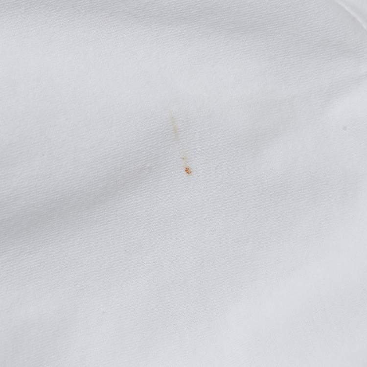 Pre Owned Celine White Logo Print Cotton Knit Crew Neck Crop Top S