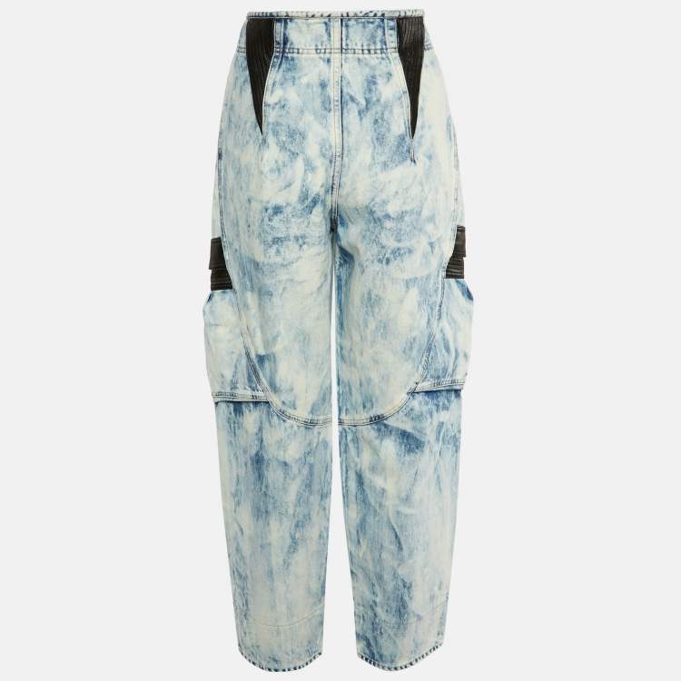 Pre Owned Celine Blue Denim Leather Trim High Waist Tapered Jeans M/Waist 28"