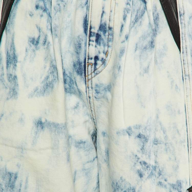 Pre Owned Celine Blue Denim Leather Trim High Waist Tapered Jeans M/Waist 28"