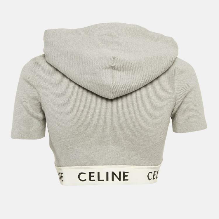 Pre Owned Celine Grey Stretch knit Hooded Crop Top M