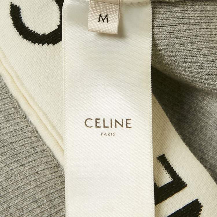 Pre Owned Celine Grey Stretch knit Hooded Crop Top M