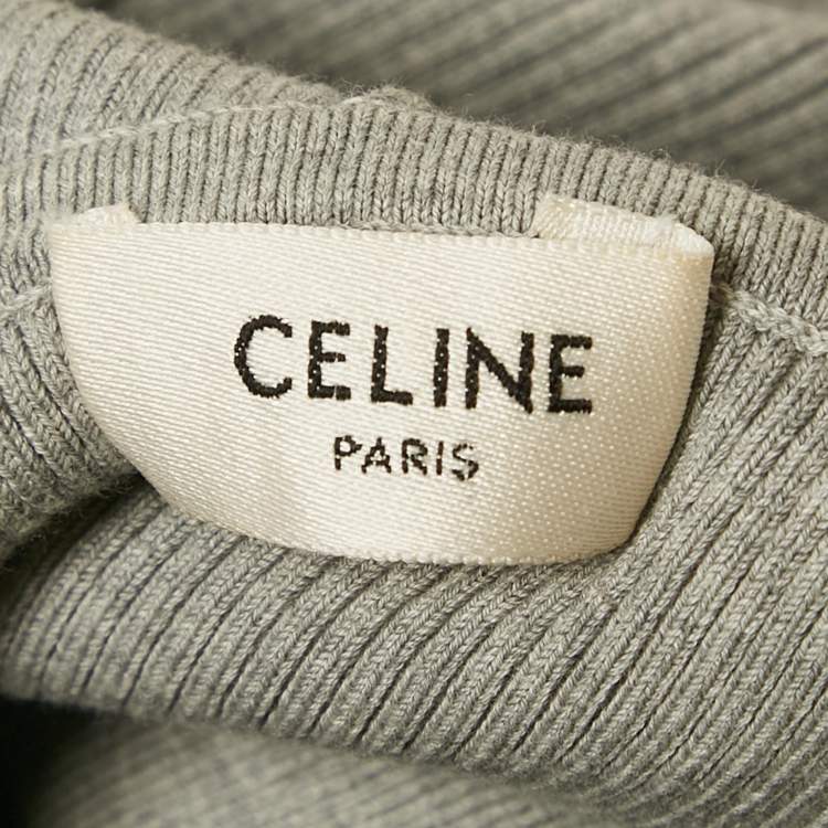 Pre Owned Celine Grey Stretch knit Hooded Crop Top M