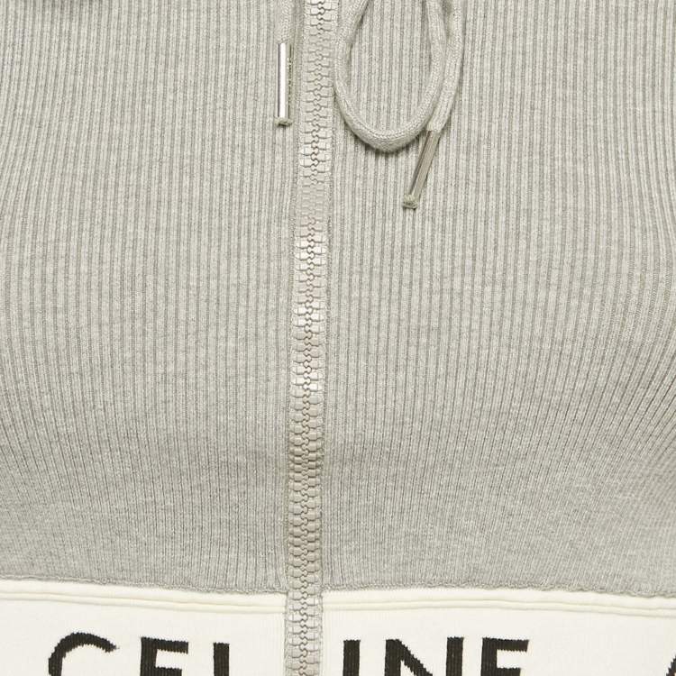 Pre Owned Celine Grey Stretch knit Hooded Crop Top M