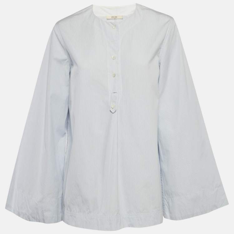 Pre Owned Celine Blue Striped Cotton Long Sleeve Top M