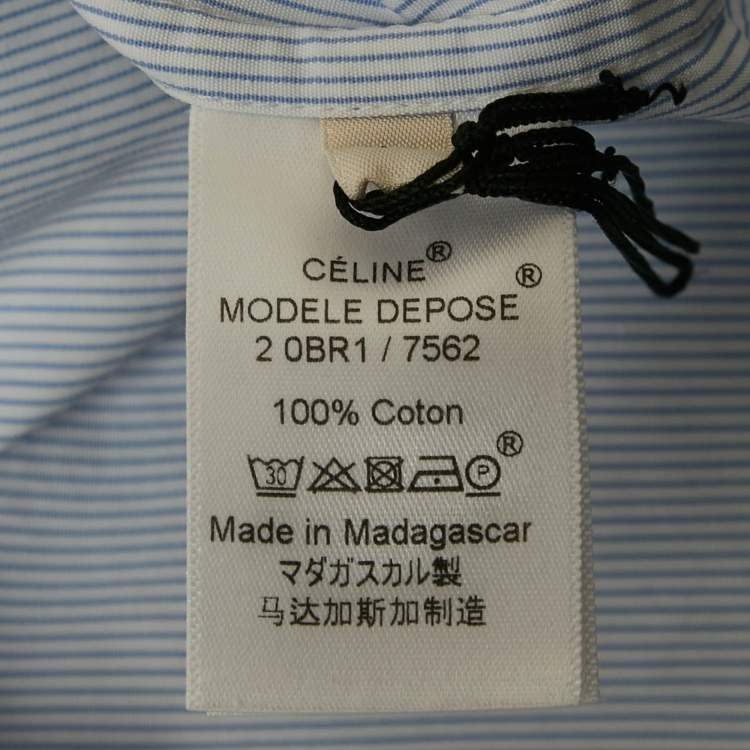 Pre Owned Celine Blue Striped Cotton Long Sleeve Top M