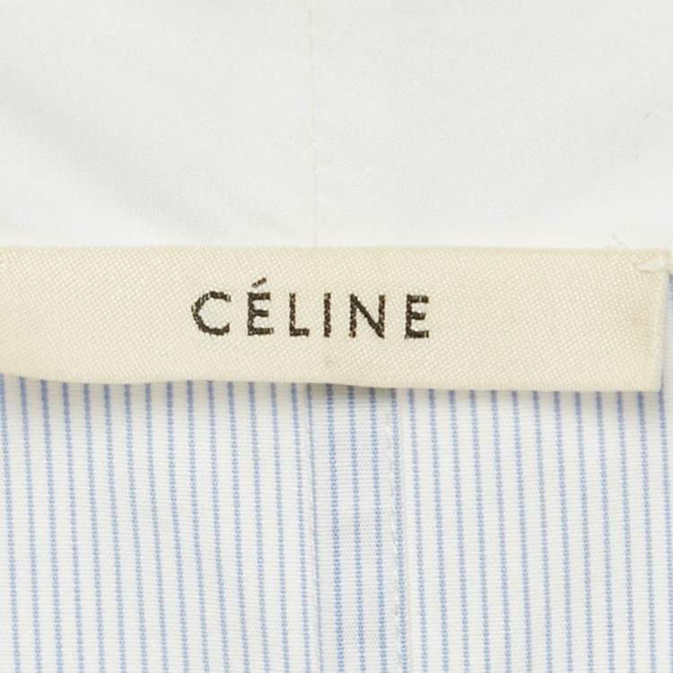 Pre Owned Celine Blue Striped Cotton Long Sleeve Top M