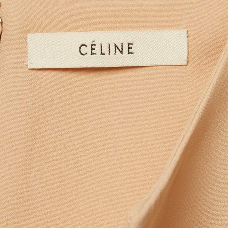 Pre Owned Celine Peach Crepe V-Neck Mini Dress M