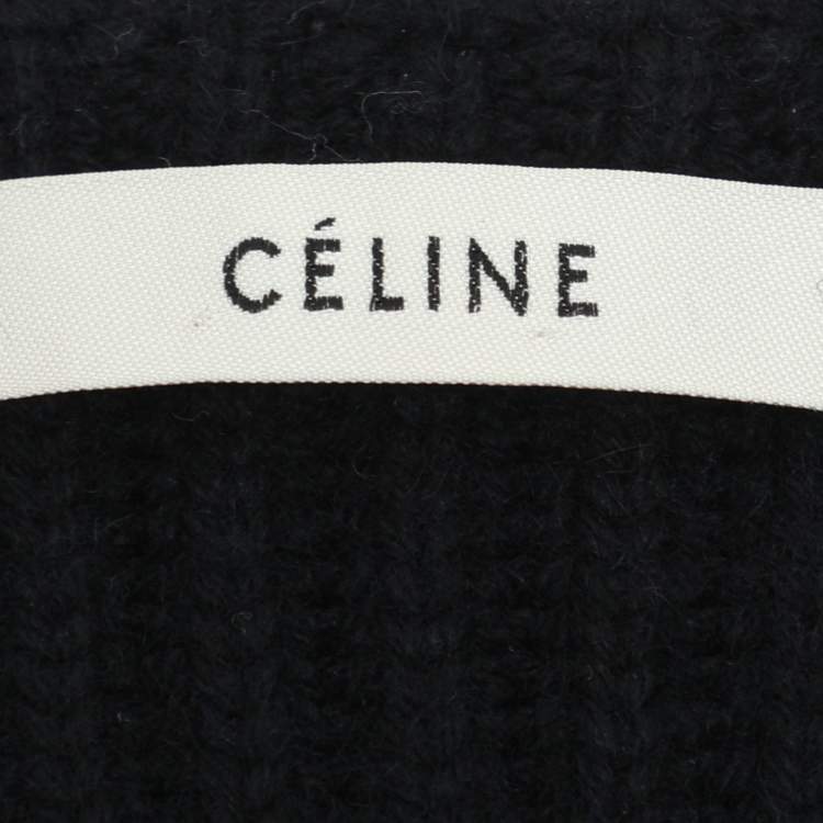 Pre Owned Celine Navy Blue Wool Rib Knit Dress S