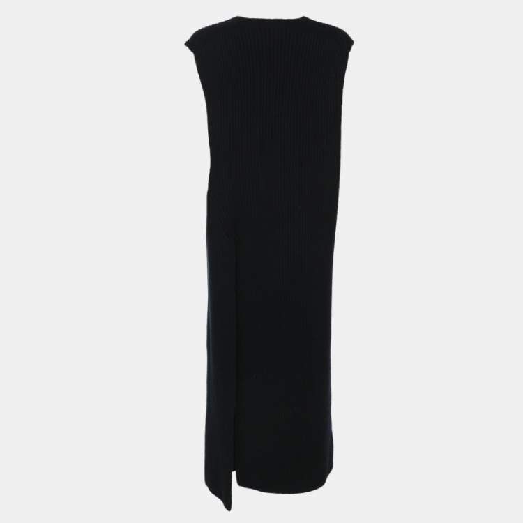 Pre Owned Celine Navy Blue Wool Rib Knit Dress S