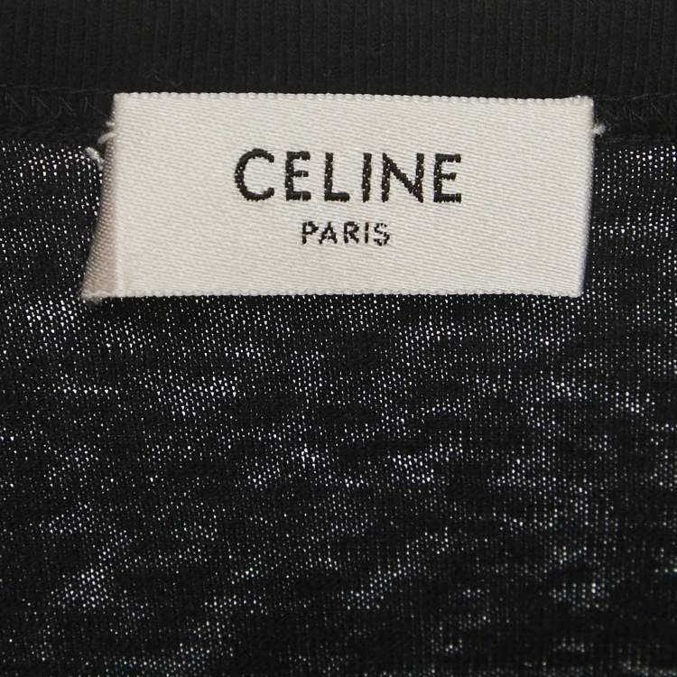 Pre Owned Celine Black Logo Print Cotton Boxy Crop Top S