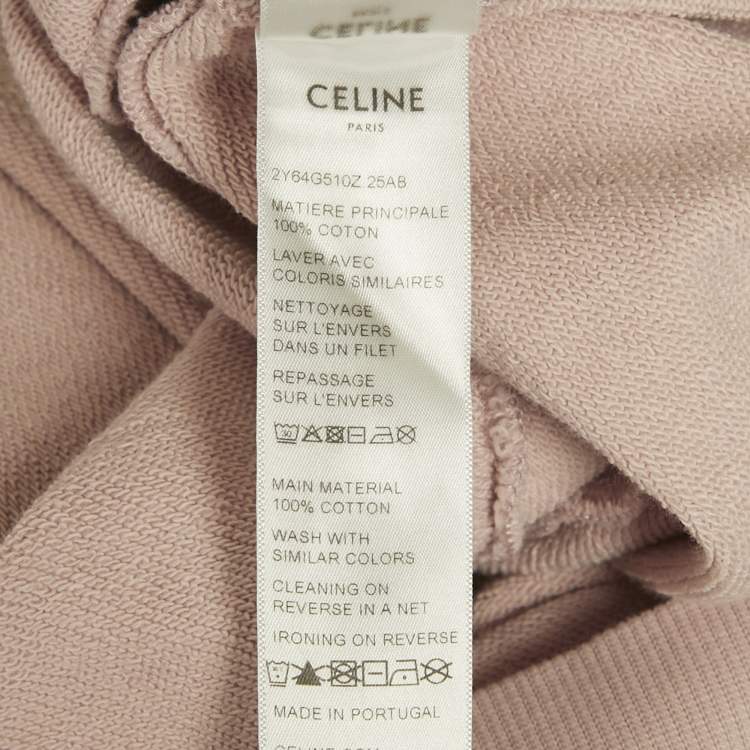 Pre Owned Celine Pink Logo Flock Print Cotton Sweatshirt S