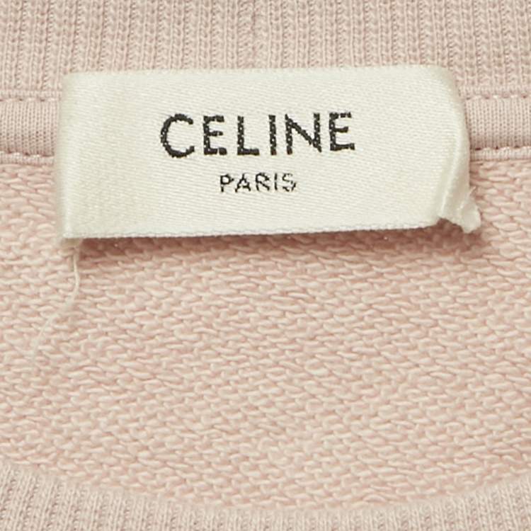 Pre Owned Celine Pink Logo Flock Print Cotton Sweatshirt S