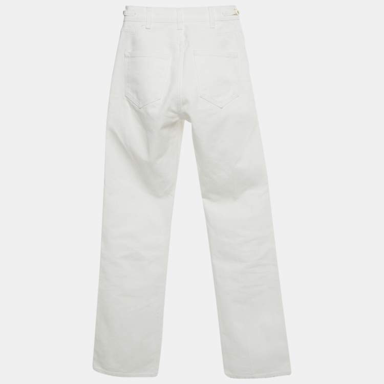 Pre Owned Celine White Denim Metal Detail Straight Leg Jeans S Waist 24"