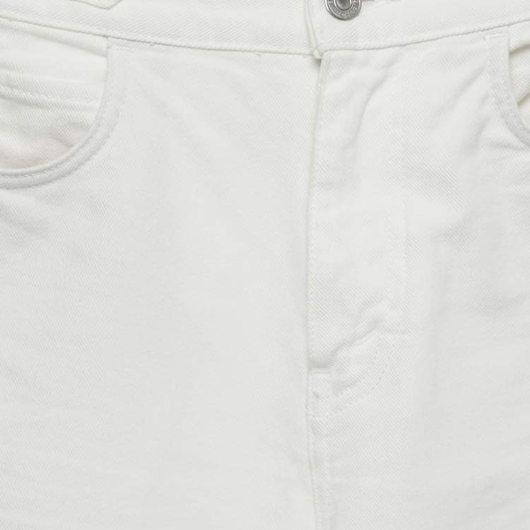 Pre Owned Celine White Denim Metal Detail Straight Leg Jeans S Waist 24"