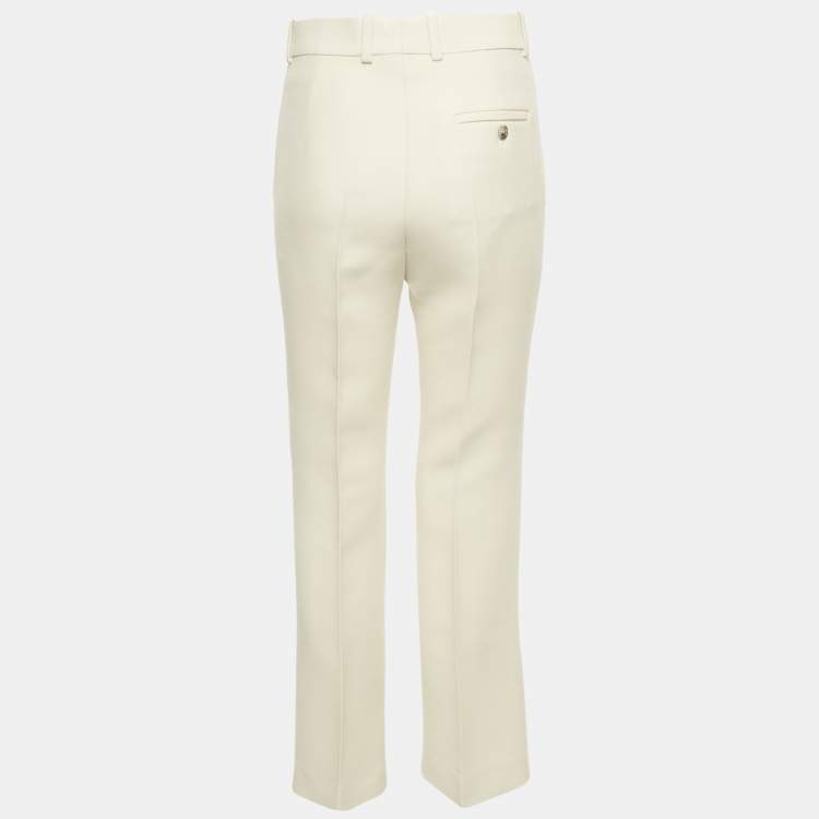 Pre Owned Celine Cream Wool Blend Wide Leg Trousers 