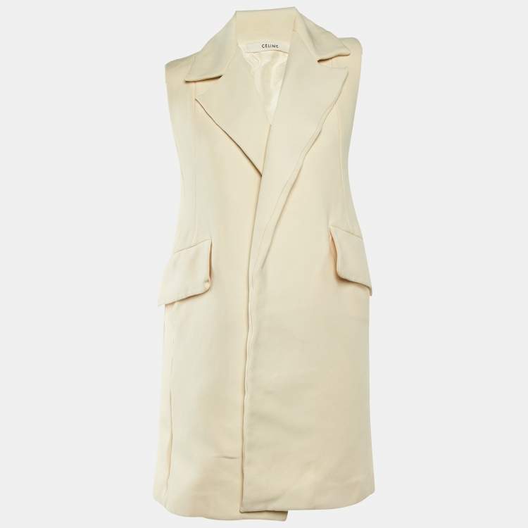 Pre Owned Celine Cream Wool & Silk Sleeveless Long Vest S