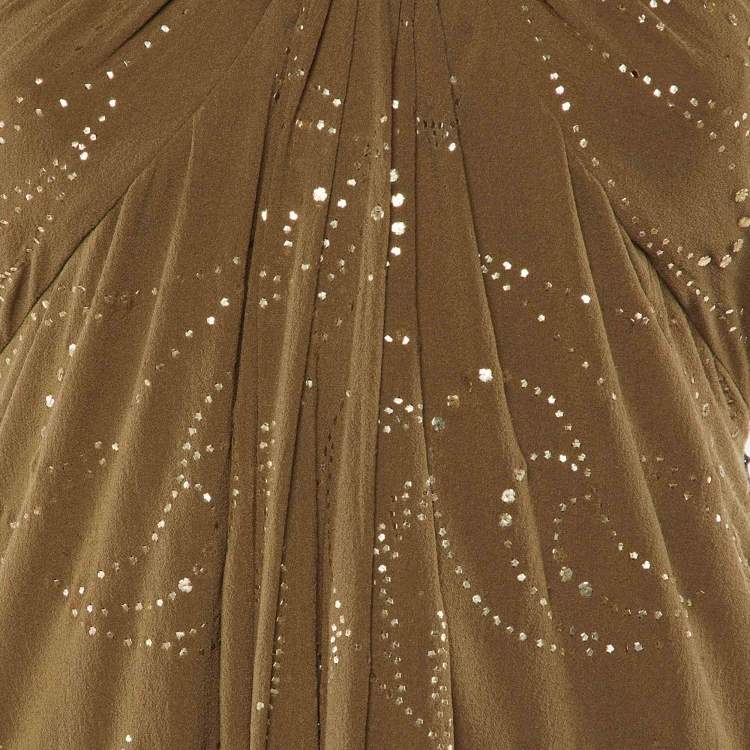 مملوكة مسبقًا Celine Olive Green Embellished Silk Chiffon Strapless Maxi Dress S