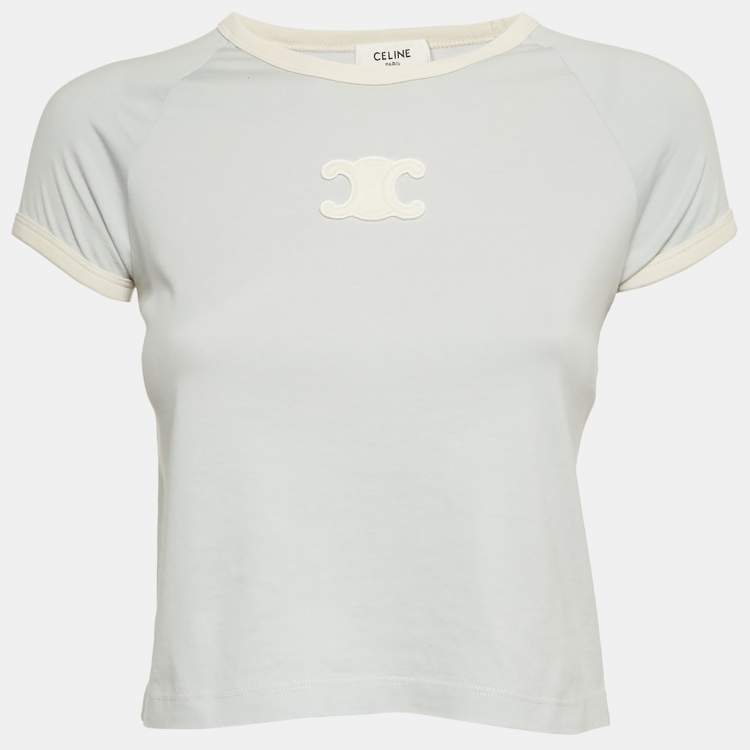 Pre Owned Celine Blue Triomphe Applique Jersey T-Shirt XS