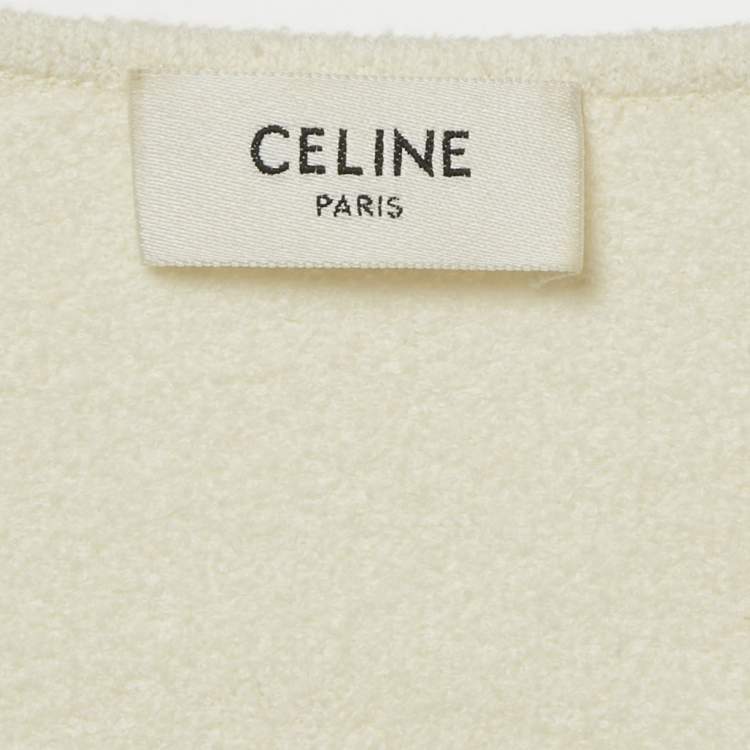 Pre Owned Celine Cream Triomphe Terry Cotton Cropped Jumper M