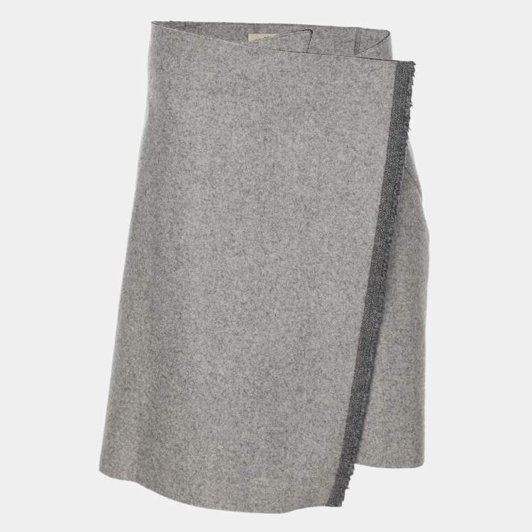 Pre Owned Celine Grey Wool Blend Wrap Midi Skirt M