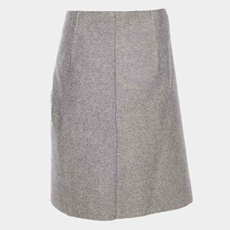 Pre Owned Celine Grey Wool Blend Wrap Midi Skirt M
