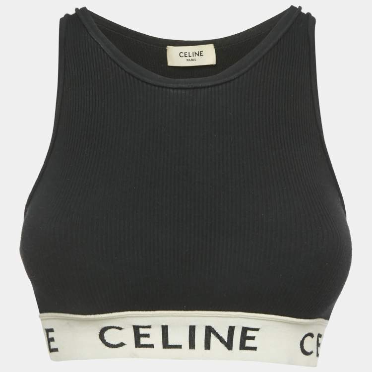 Pre Owned Celine Black Cotton Knit Logo Band Detail Athlete Tank Top S