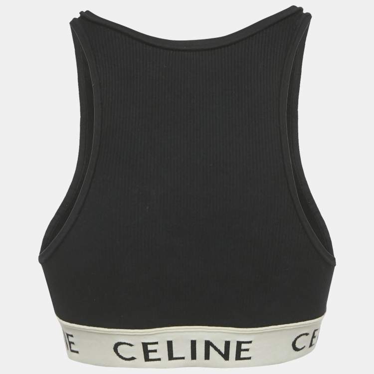 Pre Owned Celine Black Cotton Knit Logo Band Detail Athlete Tank Top S