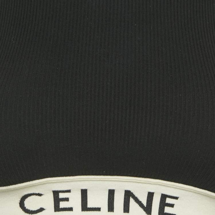 Pre Owned Celine Black Cotton Knit Logo Band Detail Athlete Tank Top S