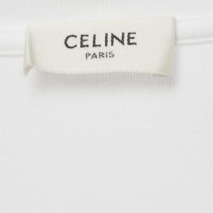Pre Owned Celine White Logo Print Cotton T-Shirt M