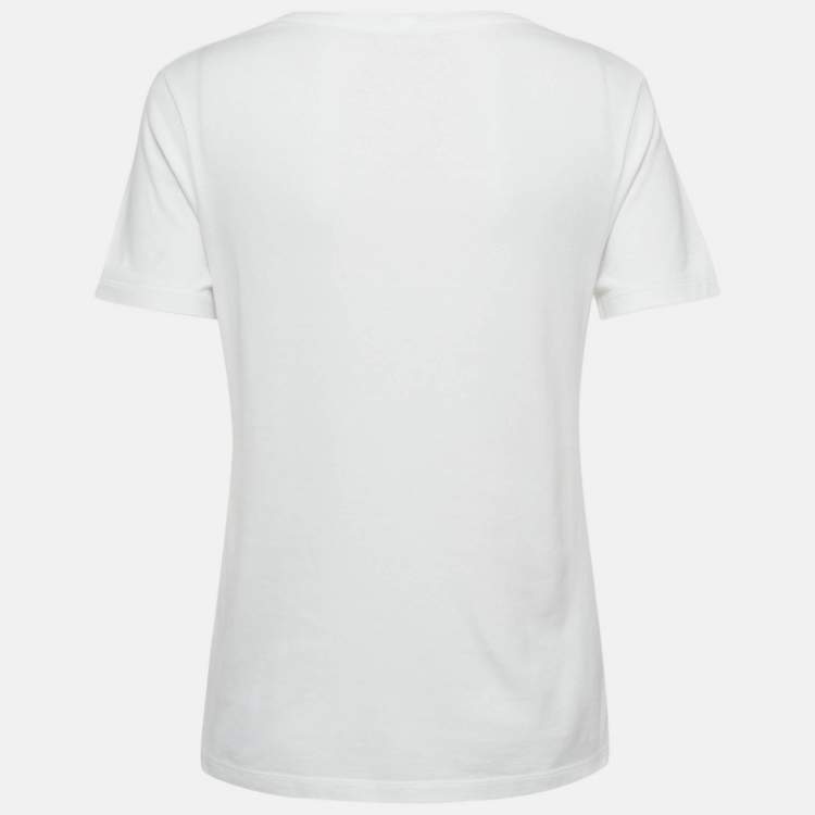 Pre Owned Celine White Logo Print Cotton T-Shirt M