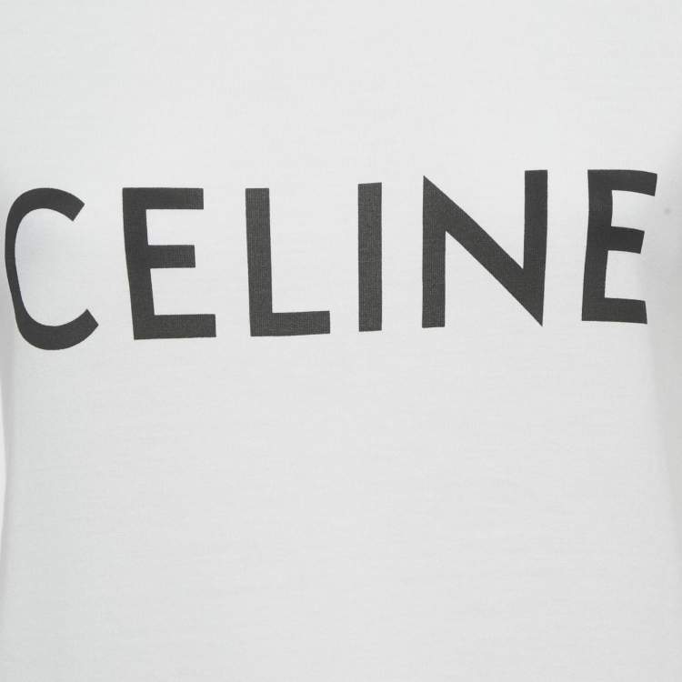 Pre Owned Celine White Logo Print Cotton T-Shirt M