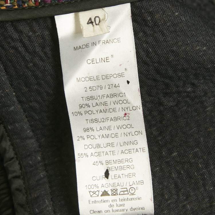 Pre Owned Celine Multicolor Tweed Zip Detail Open Front Jacket M