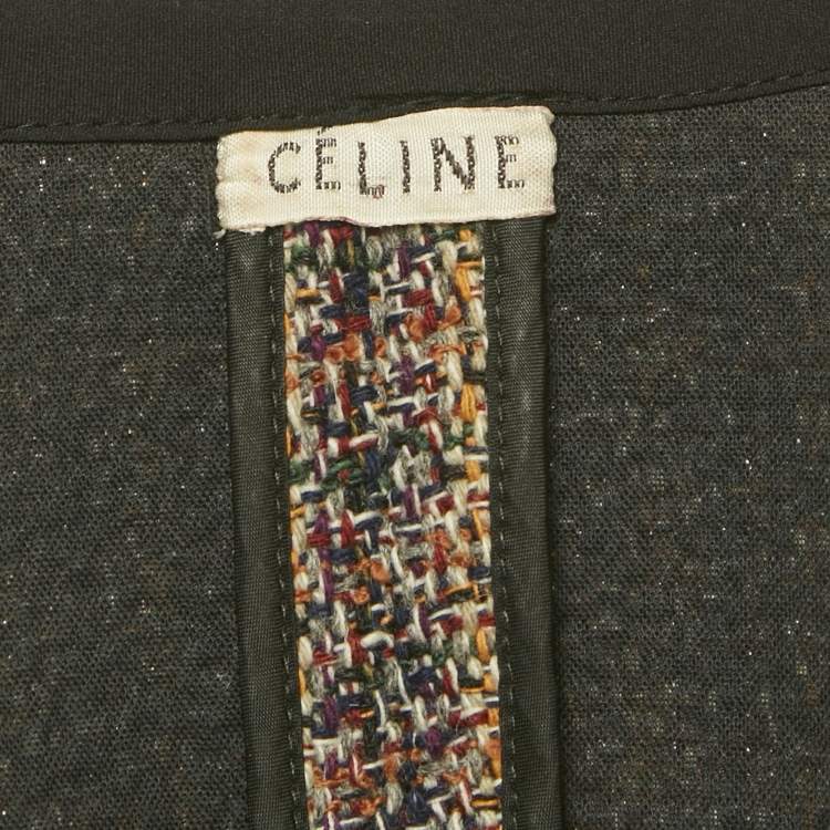 Pre Owned Celine Multicolor Tweed Zip Detail Open Front Jacket M