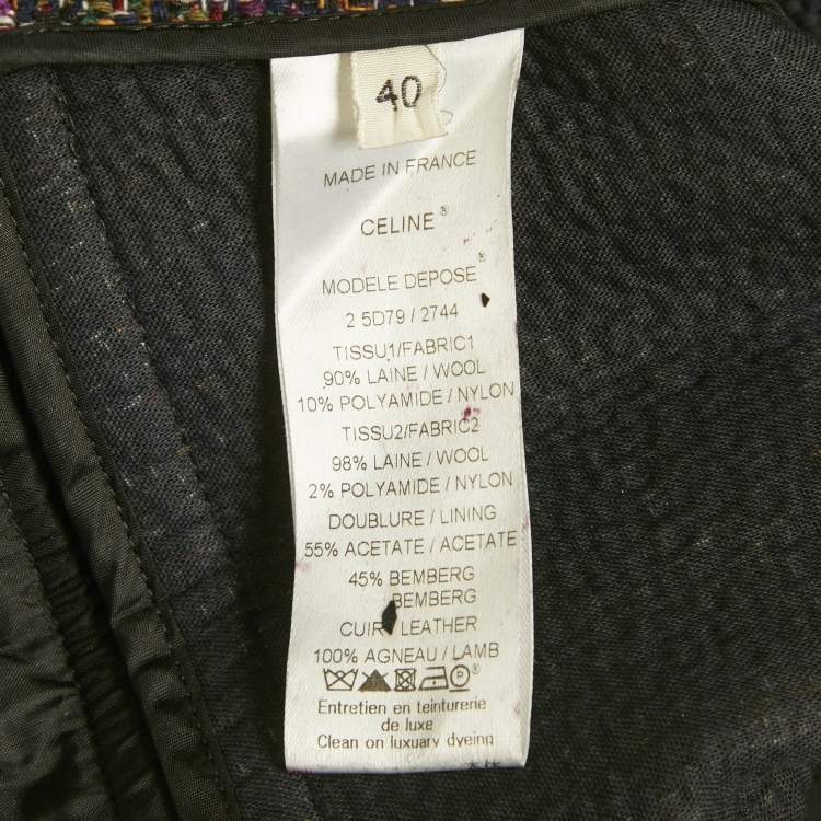 Pre Owned Celine Multicolor Tweed Zip Detail Open Front Jacket M