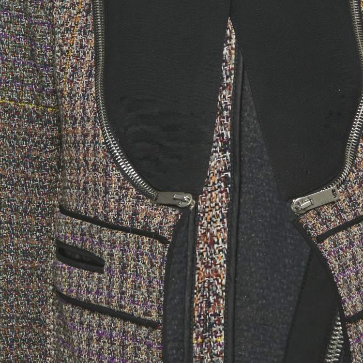 Pre Owned Celine Multicolor Tweed Zip Detail Open Front Jacket M