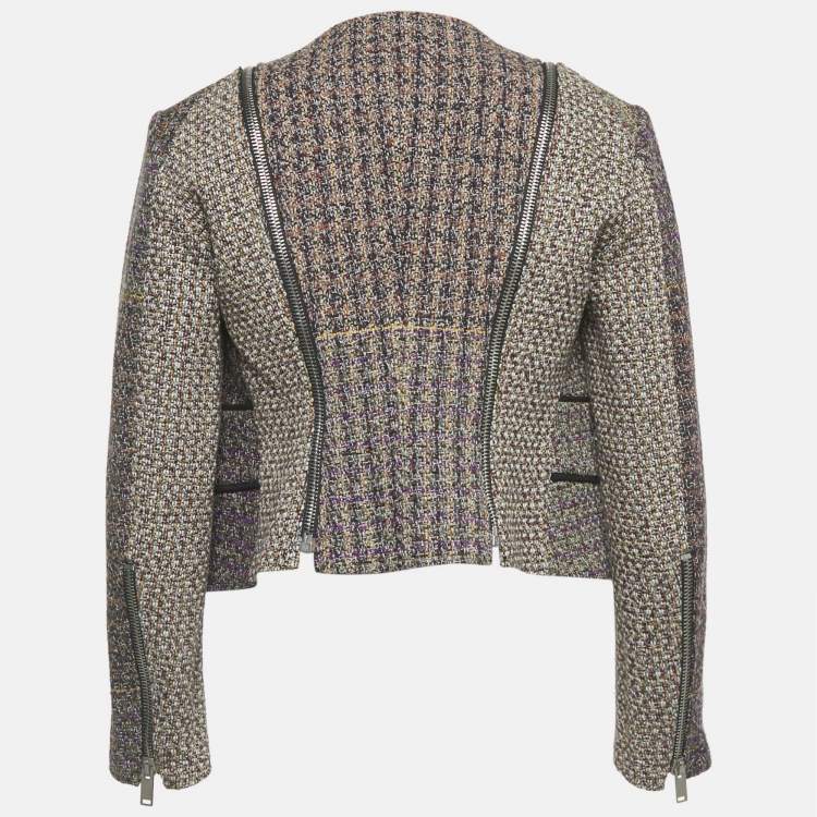 Pre Owned Celine Multicolor Tweed Zip Detail Open Front Jacket M